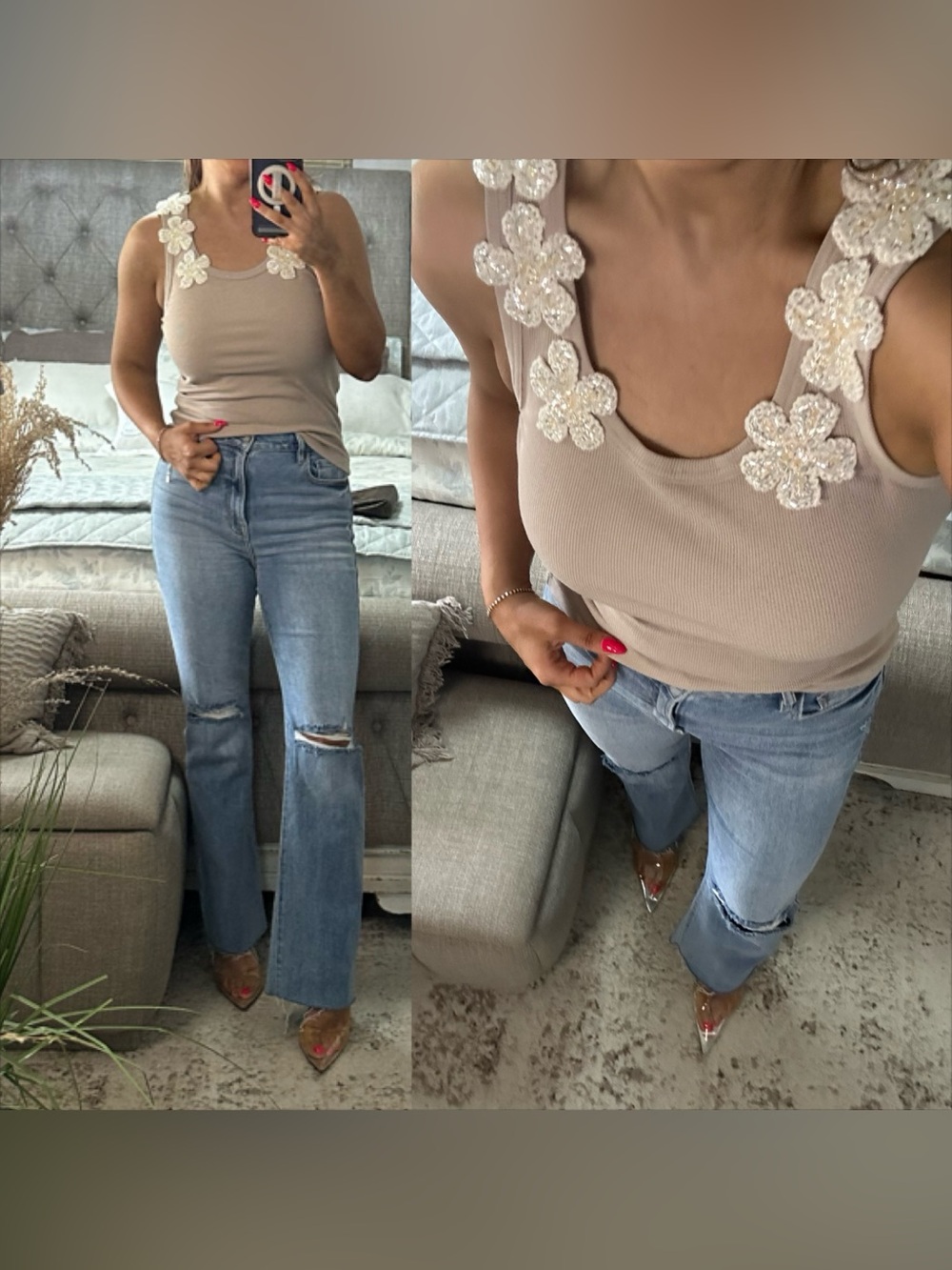 New🌺 Daisy Dreams Embellished Ribbed Tank